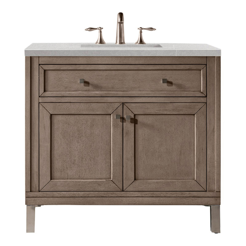 Chicago 36' W Single Vanity, Smokey Celadon, White Zeus Quartz, 8" Widespread