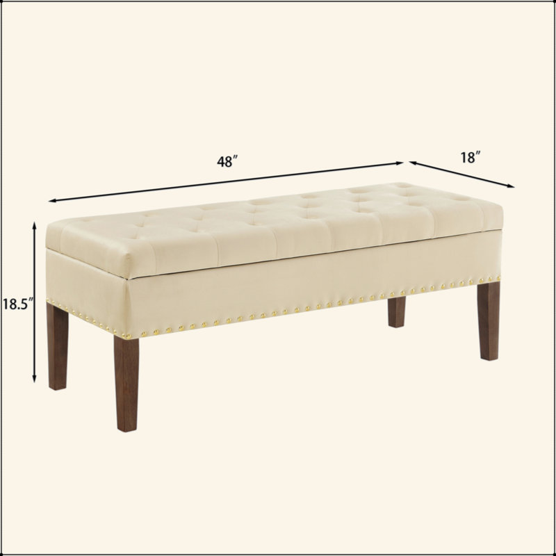 Tufted Bench With Storage, Cream