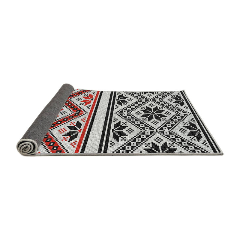 Tapis noir/zone orange à motifs, Rond 6 pi