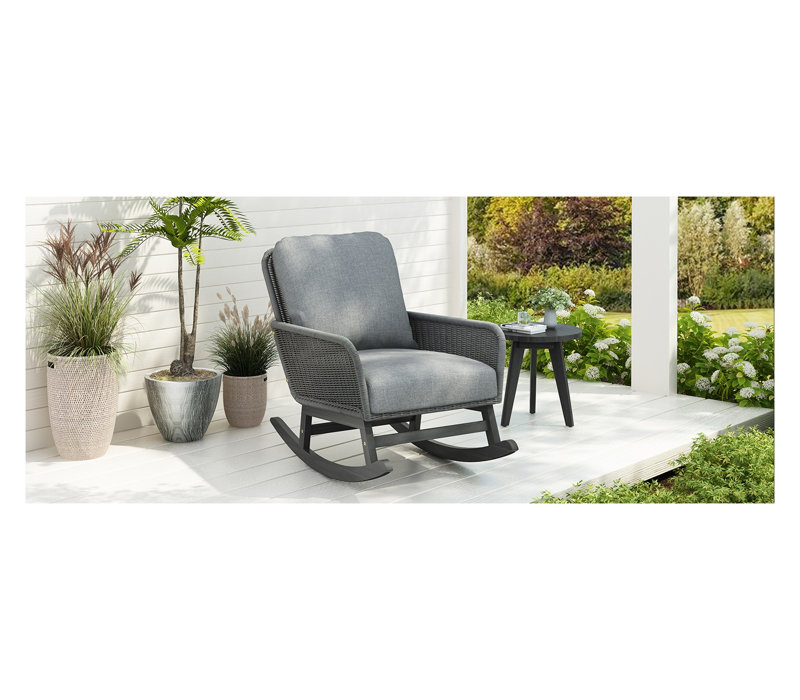 Chaise berçante contemporaine contemporaine en osier gris avec coussin moelleux