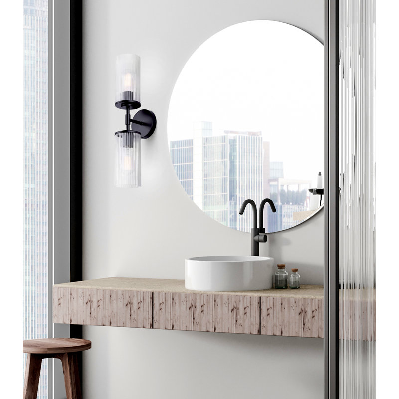 KINSLEA 4.75 In. 2 Light Vanity With Glass Shade, Clear, Matte Black