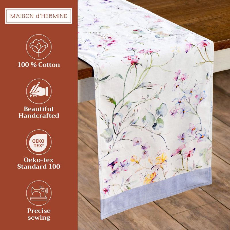 Maison d' Hermine Table Runner 100% Cotton Double Layer Table Runners 72 inches Long Decorative for Home Kitchen Dining Valentines Day Decorations Spring Summer (Summer Floral, 14.5" x 72")