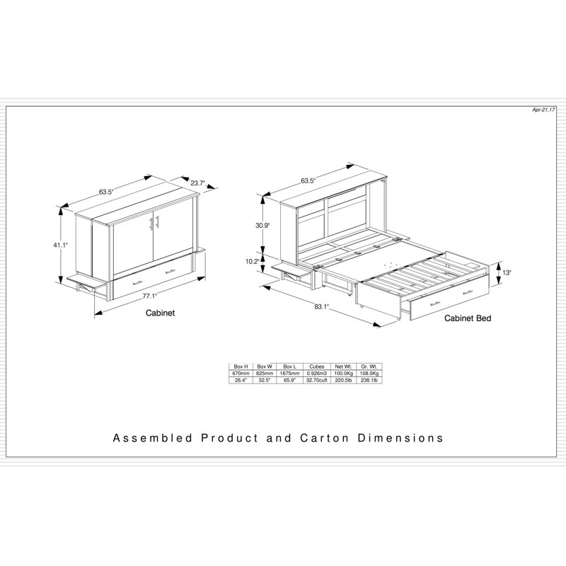 Solid Wood Murphy Bed, Dark Chocolate