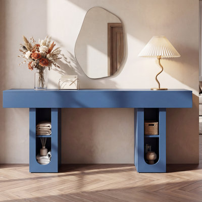 OMCHOM 71" Long Console Table with Power Outlet, Modern Entryway Table with Adjustable Storage Shelves, 300 lbs Capacity, Anti-Tip, Hallway Sofa Accent Table for Foyer, Living Room, Bedroom