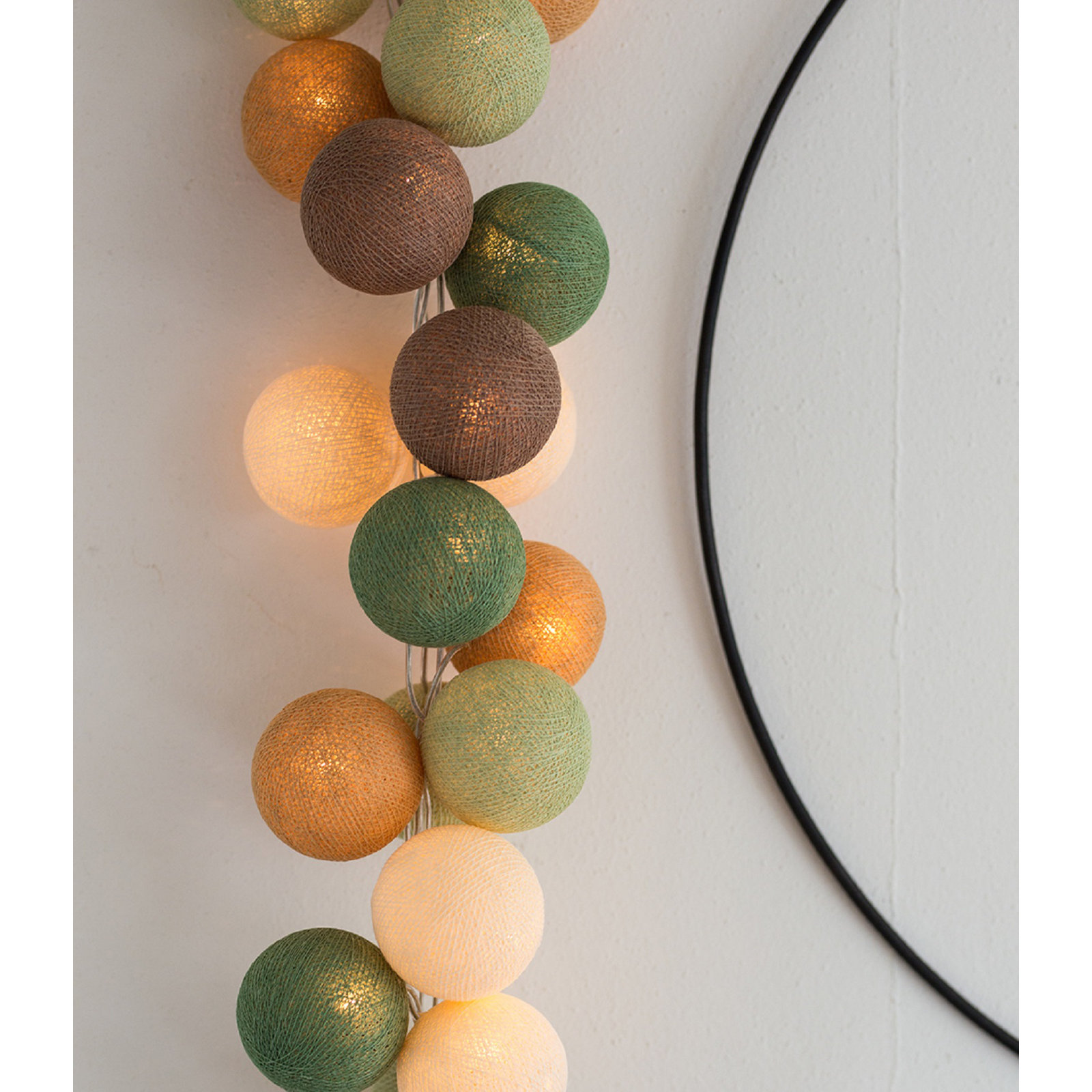 149'' Globe String Lights, Black/Mint/White, 5" H x 219" L x 5" D, 35 Lights
