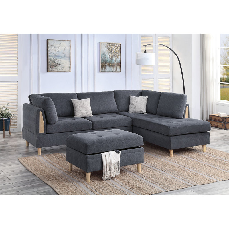 Canapé modulaire réversible 3 pièces PCS, Chenille gris charbon