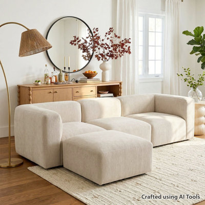 4-Piece Modular Deep Seat Chenille Sectional Sofa with Ottoman