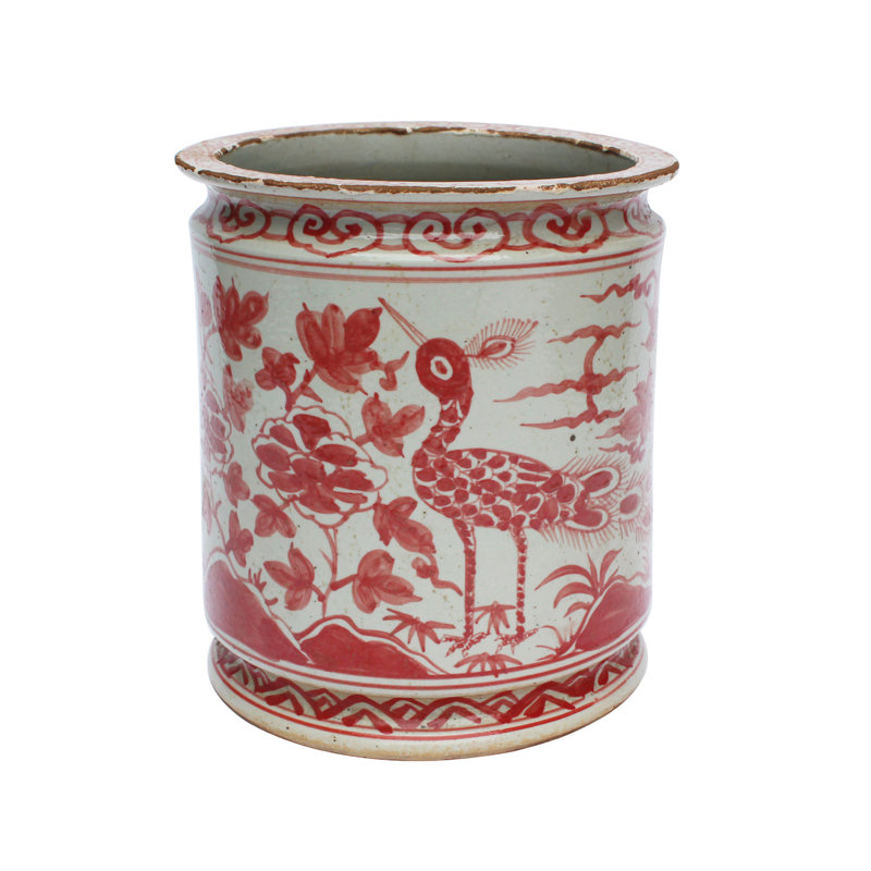 Handmade Ceramic Planter, Red, 10" H x 7" W x 7" D