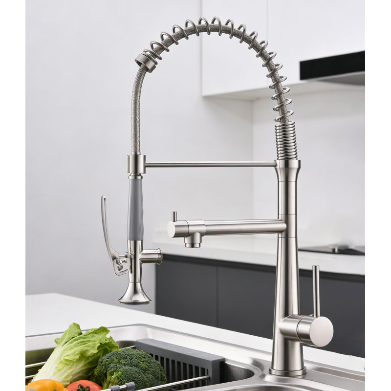 Kitchen Faucet With Pull Down Sprayer, Stainless Steel Kitchen Sink Faucets, Nickel