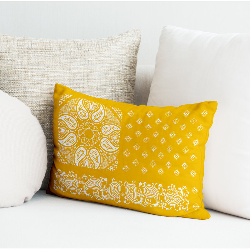Paisley Outdoor Reversible Throw Pillow, Yellow