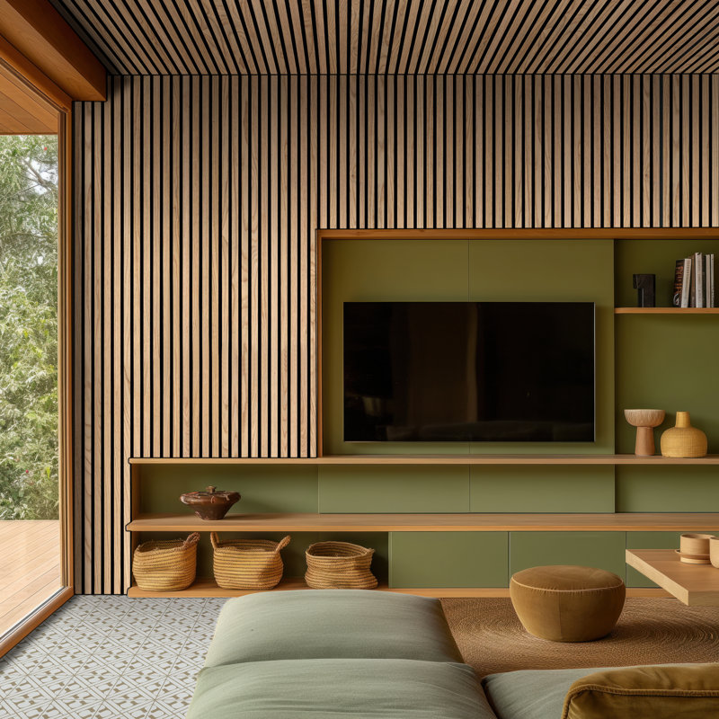 SereniSlats Canvas 120 in. x 9.5 in. 3D Fluted Wood Slat Acoustic Sound Absorbing Wall Paneling, Canvas