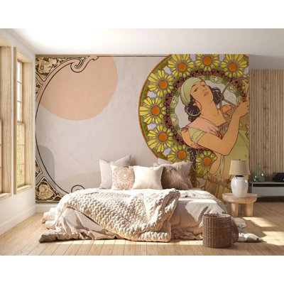 Adhésif mural femme beige Art Nouveau