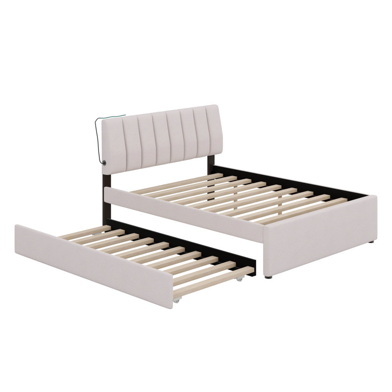 Lit plateforme tapissier Teddy, Beige, Double