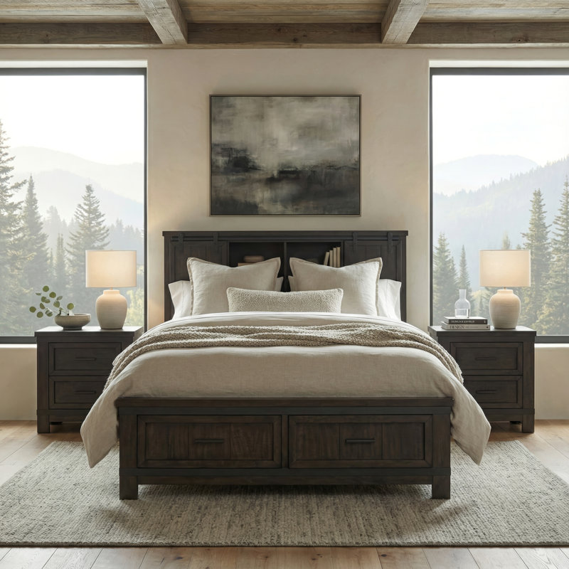 Lexee Queen Bookcase Bed & Two Nightstands Bedroom Set, Queen