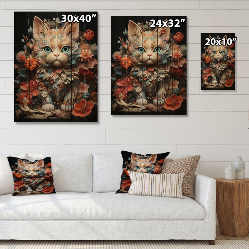 «Japon Art Waving Manekineko II» sur bois, H 20 po x l 10 po x P 0,78 po