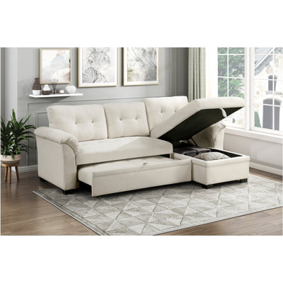 Elara Beige 2-Piece Reversible LAF Sectional with Hidden Storage and Pull-out Bed