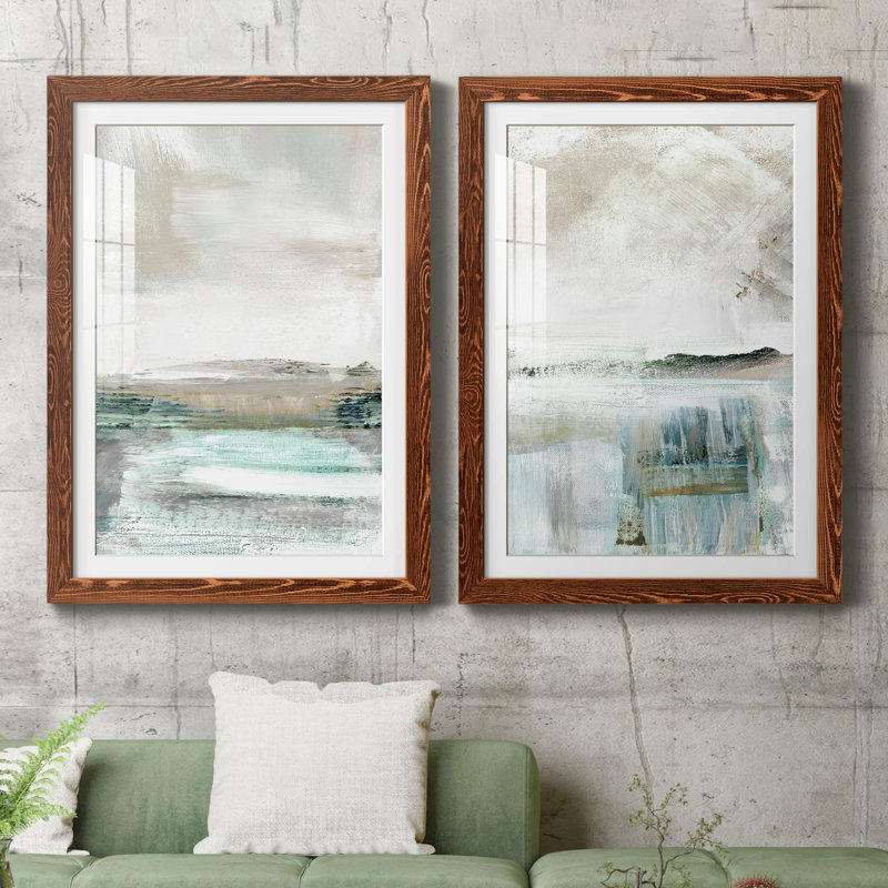 Beatrise Summer Teal I - ensemble de 2 peintures, H 44 po x l 31 po, Impression encadrée, Érable