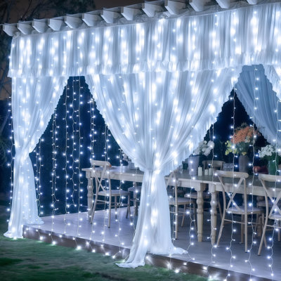 Cool White LED Curtain Lights, 3m×3m 300 LED USB Powered Fairy Curtain String Lights with 13 Keys Remote Control, Color Changing Window Curtain Lights for Bedroom, Wedding, Party, Christmas Decorations