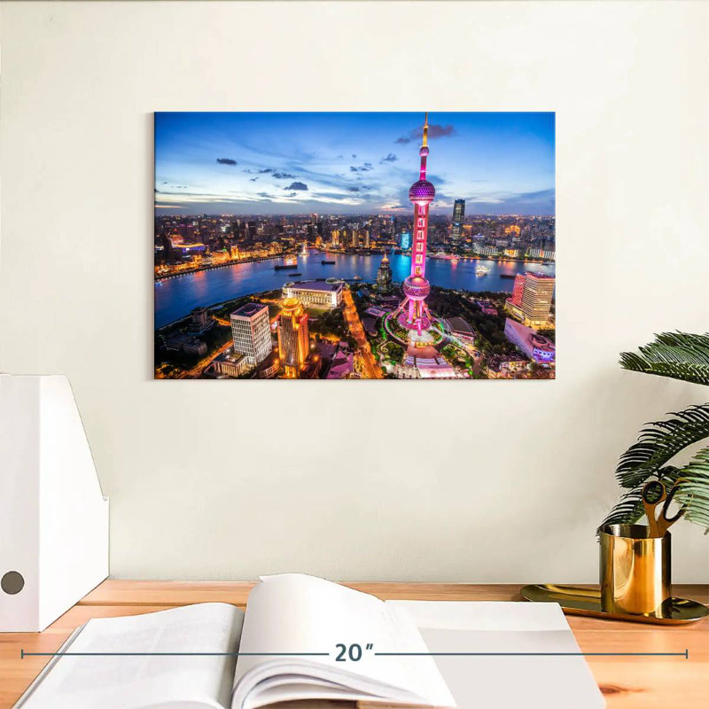 Sireci Glowing Shanghai Skyline, 8" H x 12" W