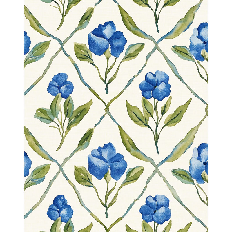 Rouleau de papier peint à motif floral treillis bleu Gurkirat