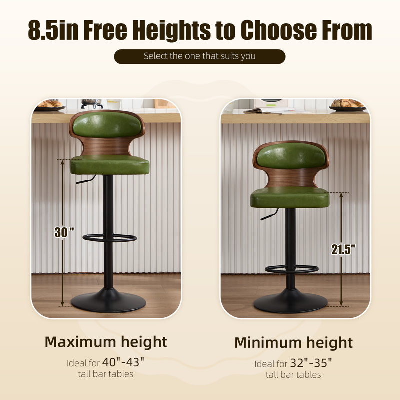 Swivel PU Leather Adjustable Height Bar Stool, Green