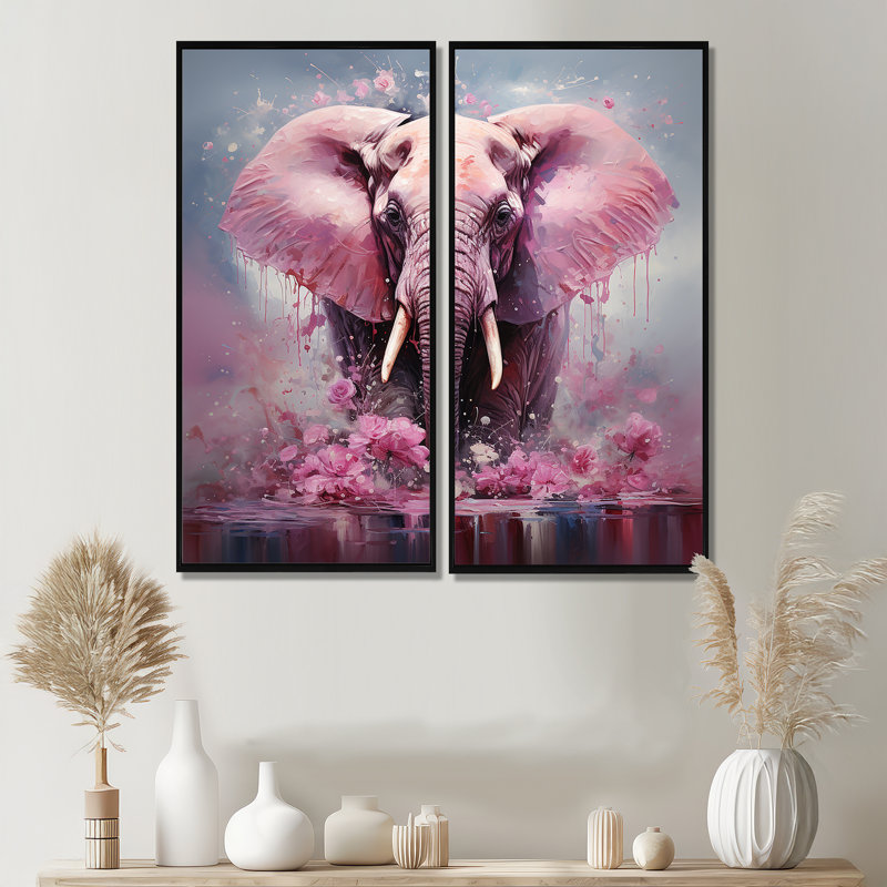 Rose, éléphant géant romantique - art mural moderne brun, H 20 po x l 24 po, Noir, Impression encadrée flottante