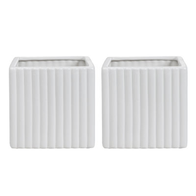 2 Piece White Ceramic Flower Planters Pots