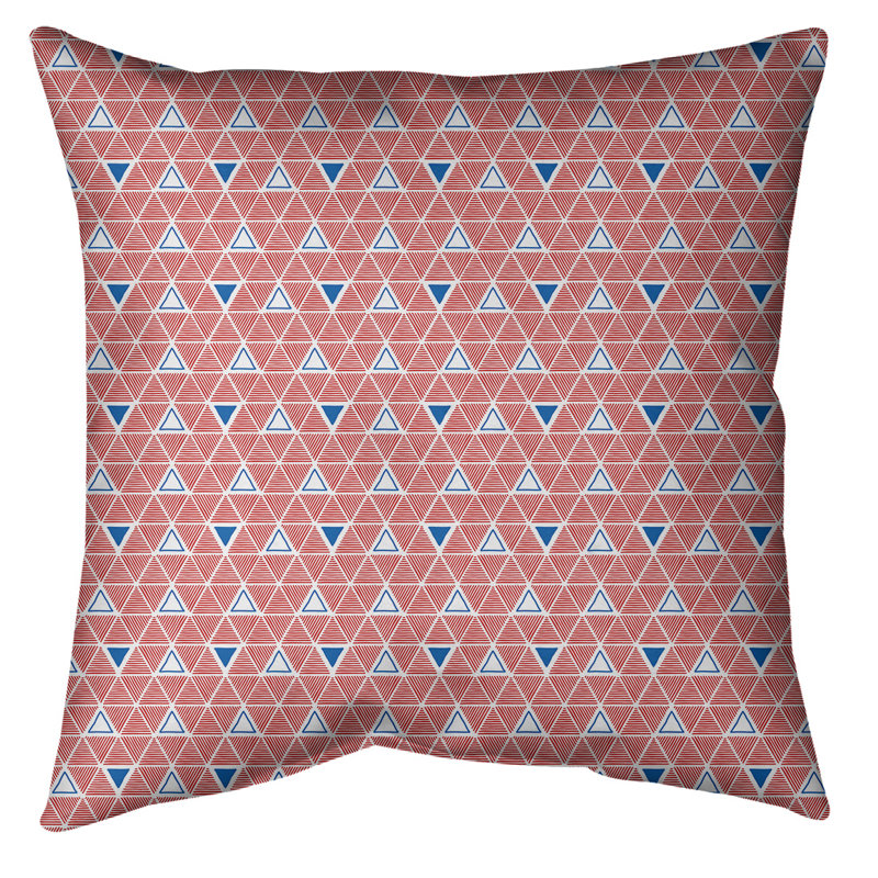 Housse de coussin décoratif triangulaires à la main Football Team Stripes, 20 po x 20 po, Rouge / blanc cassé / bleu