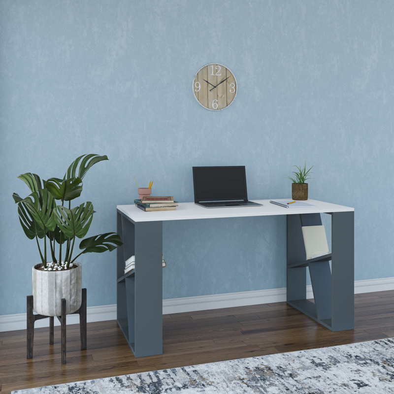 Adalard 2 Tier Modern Desk, White/Anthracite