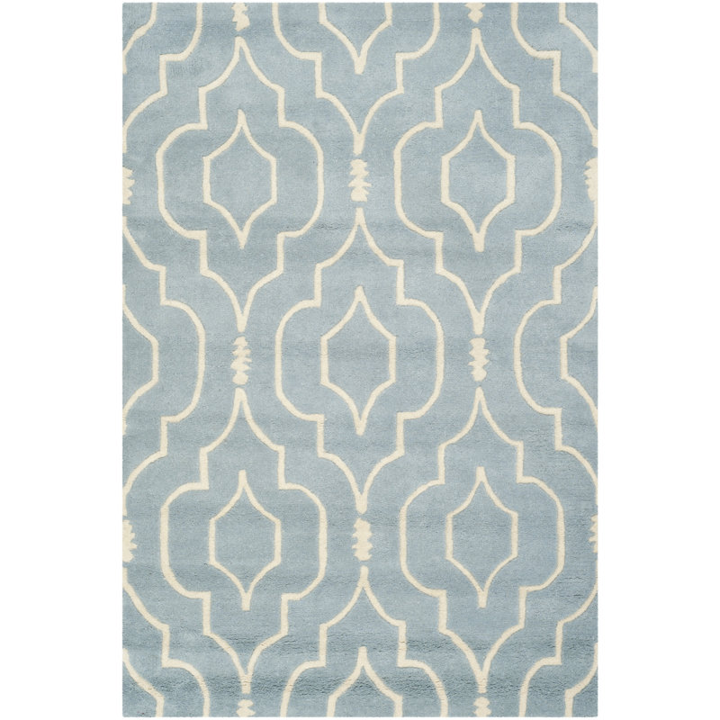 Blue and Ivory Hand-Tufted Wool Geometric Rug