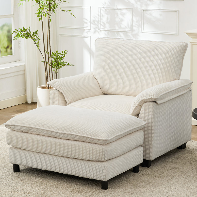 Fauteuil d'appoint surdimensionné avec repose-pieds, Beige