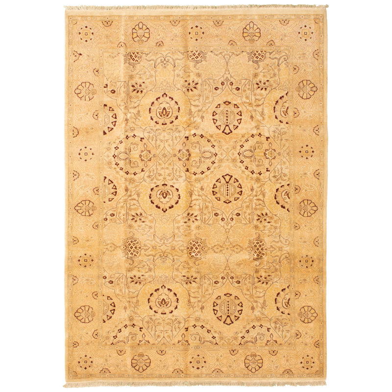 Tapis décoratif en laine noué à la main de conception unique 18/20 de style perse paktoren de 6 pi 1 po x 8 pi 8 po noué à la main new age