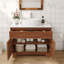 Meuble-lavabo en noyer de 91 cm (36 po) avec lavabo à poser, panneau cannelé, comptoir en pierre à motif de marbre, meuble autoportant avec tablette réglable et rangement dissimulé-1957330493