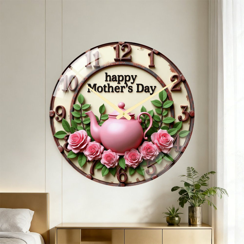 «Happy Mothers Day», théière avec horloge murale 24 po