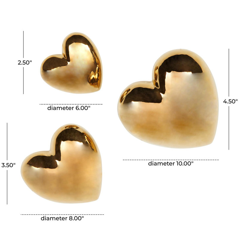 Cole And Grey Ceramic Slanted Heart Wall Decor With Varying Sizes