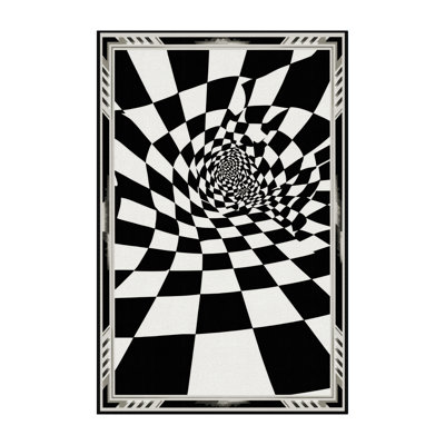 Soft Plush Cropsey Art Deco Checkered Area Rug in Green – Black Binding