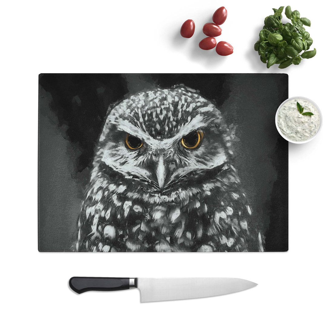Glass Little Owl in Abstract Chopping Board