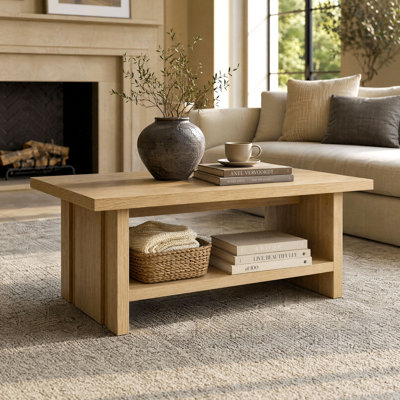 Rillen 43.3" Coffee Table with Storage Shelf Rectangular Modern Coffee Table for Living Room