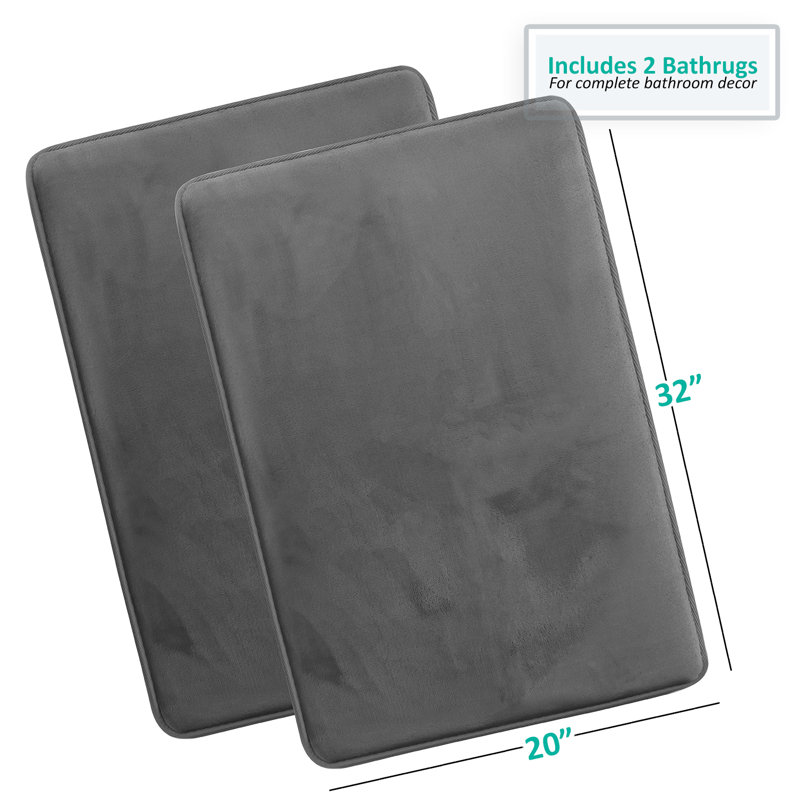 Steph Luxury Ultra Soft and Absorbent Memory Foam Bath Rug Set with Non-Slip Backing, Large: 20"W x 34"L, Gray
