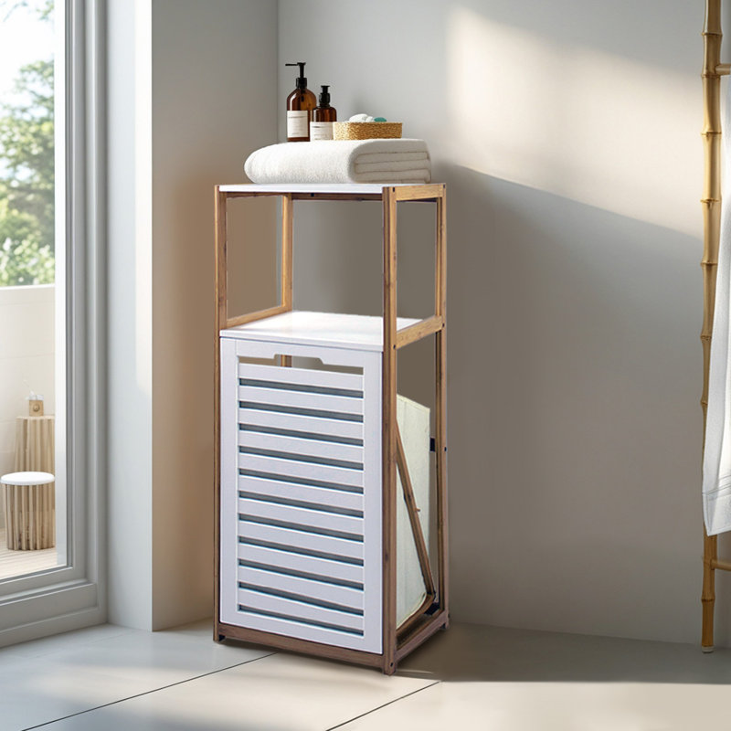 Arrthor Laundry Basket with Removable Hamper and Two Tier Bamboo Shelf for Bathroom Storage and Organization