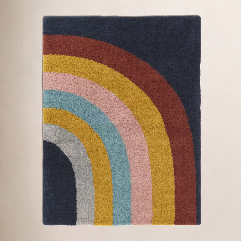 Olanda Rainbow Shag Area Rug, Rectangle 6'7" x 9', Navy Rainbow