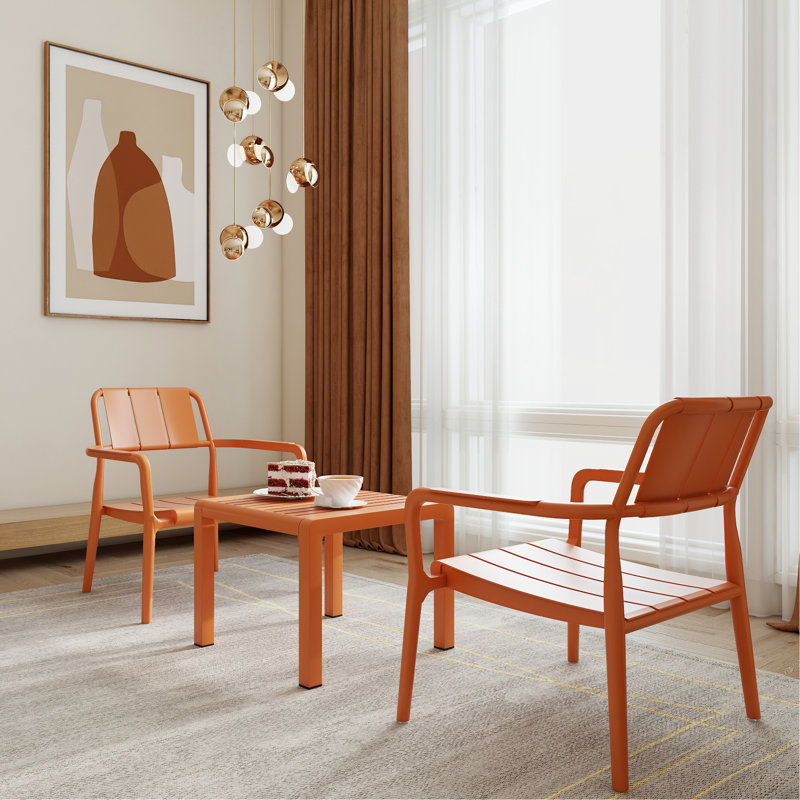 Holiday- 2-Piece PP Single-Seater Chairs + Coffee Table Set – Indoor/Outdoor Multi-Purpose Furniture For Living Room,Balcony,Beach (No Assembly Chairs, Easy Setup Table) – Polypropylene, Apricot Brown
