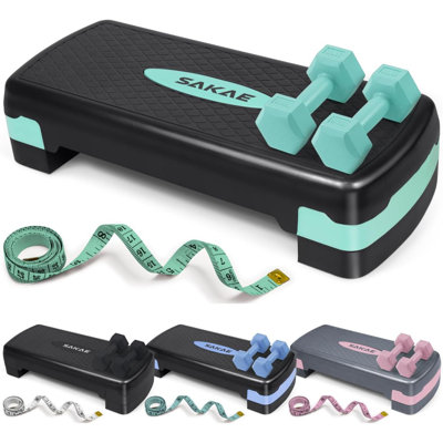 Aerobic Step Platform Set with Dumbbells  Measuring Tape Adjustable Height 2 Level Risers Workout Step Exercise Platform Trainer Aerobic Steppers f