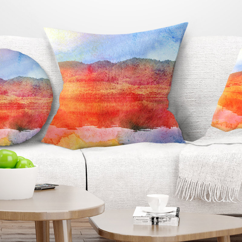 Coussin aquarelle Landscape, 16 po x 1 po, Coussin décoratif