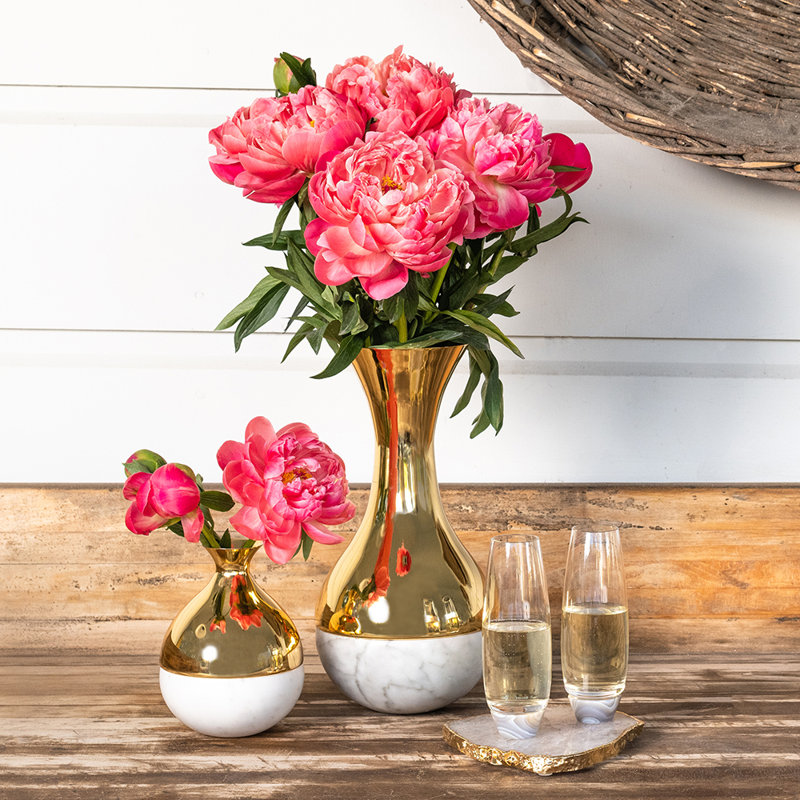 Gold and Carrara Marble Dual Vase