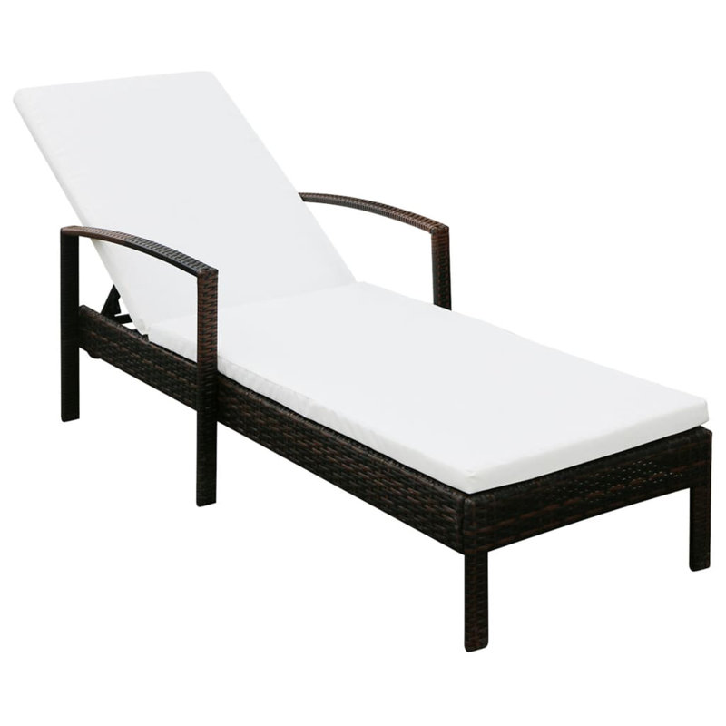 Verret 78" Long Reclining Single chaise with Cushions, Brown Frame/Cream White Cushion