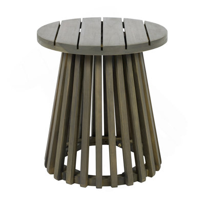 Outdoor Acacia Wood Patio Side Table, Round Coffee Table For Backyard, Lawn, Balcony,Grey Finish