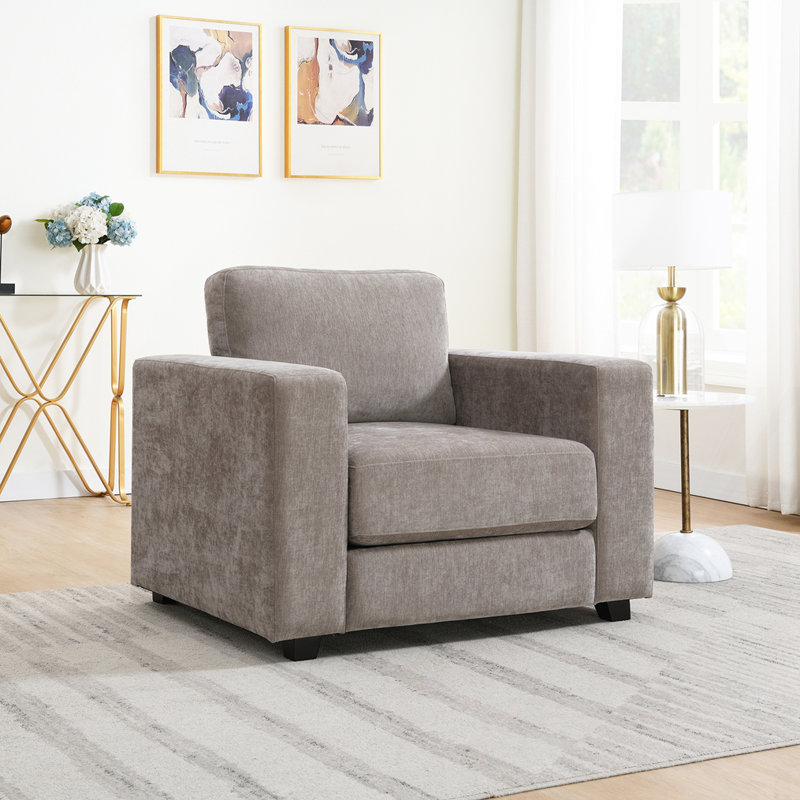 Fauteuil d'appoint surdimensionné avec accoudoirs larges, Marron clair