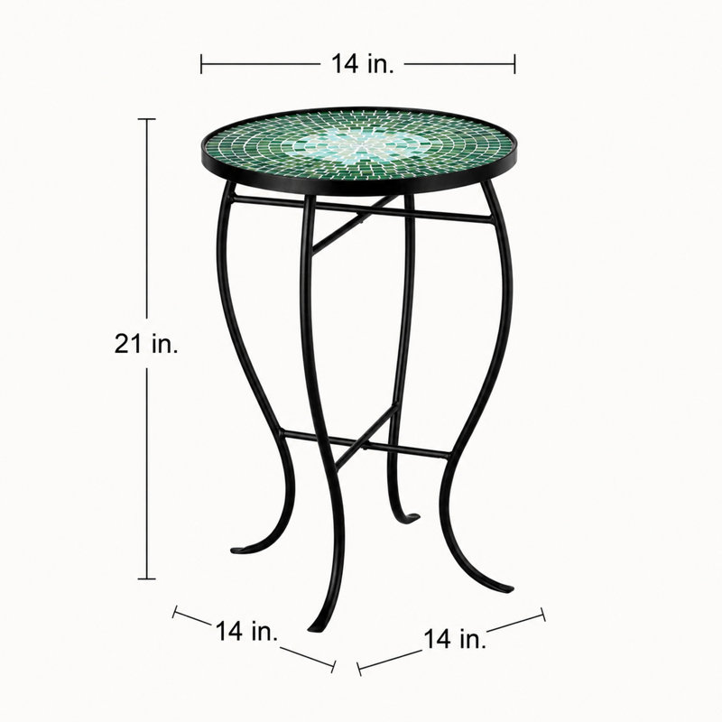 Table d'appoint d'extérieur ronde moderne avec plateau en mosaïque