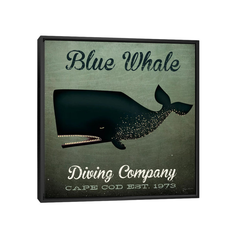 « blue baleineing », impression sur toile tendue, H 18 po x l 18 po x P 1,5 po, Toile encadrée noire, Pas de tapis